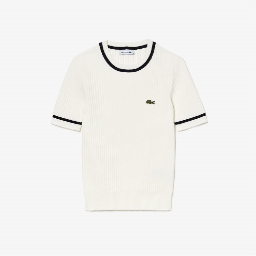 

LACOSTE Женский свитер в рубчик с 3D-принтом и короткими рукавами [Белый]