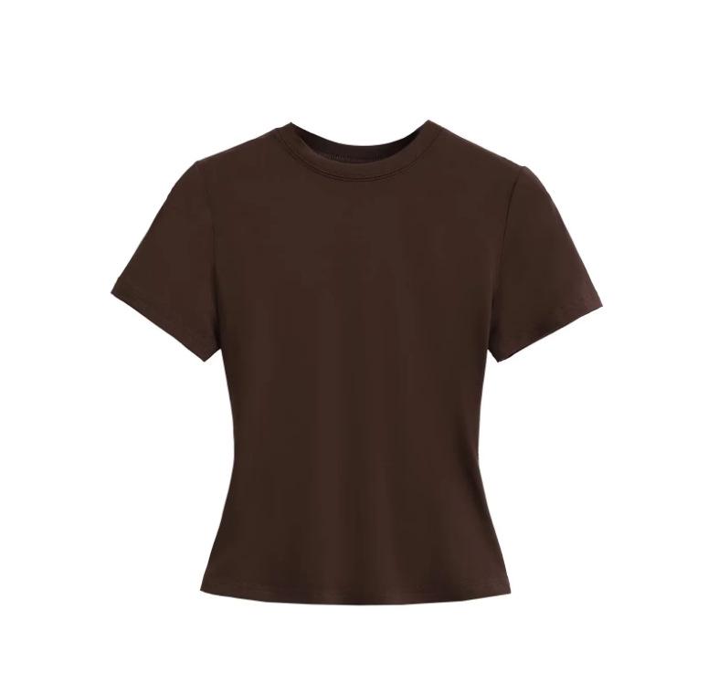 

Summer Women s Slim Fit Round Neck Solid Color Short Sleeve T-shirt (Inspired by Kardashians) Medium