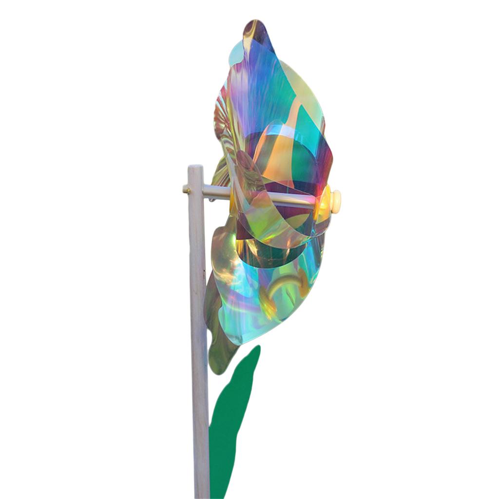 Eye Catching Colorful Reflective Windmill Pinwheels with Stakes for Camping Picnics Garden Decor Kid Parties Decorations