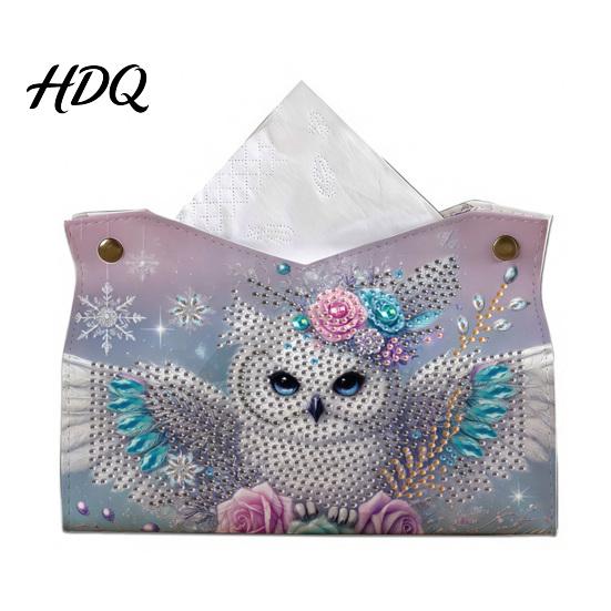 Diy Rhinestone Painting Kit DIY Faux Diamond Art Tissue Box Leather Desktop Sparkling Supplies Holder Pouch 5D Embroidery Craft for Home Office Car