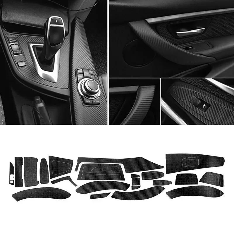 1 Set 3D Interior Decal Sticker Matte Black Carbon Fiber Decal Trim Sticker For BMW 3 Series F30 F31 Only For Right-hand Drive