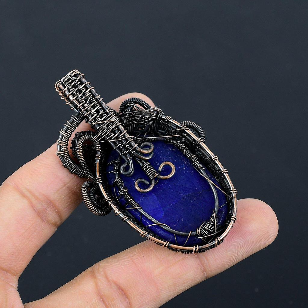 Baum des Lebens Blauer Saphir Anhänger, Handgefertigter Edelsteinanhänger, 999 Kupferdraht gewickelter Anhänger Antikschmuck, Für Verlobungsgeschenk