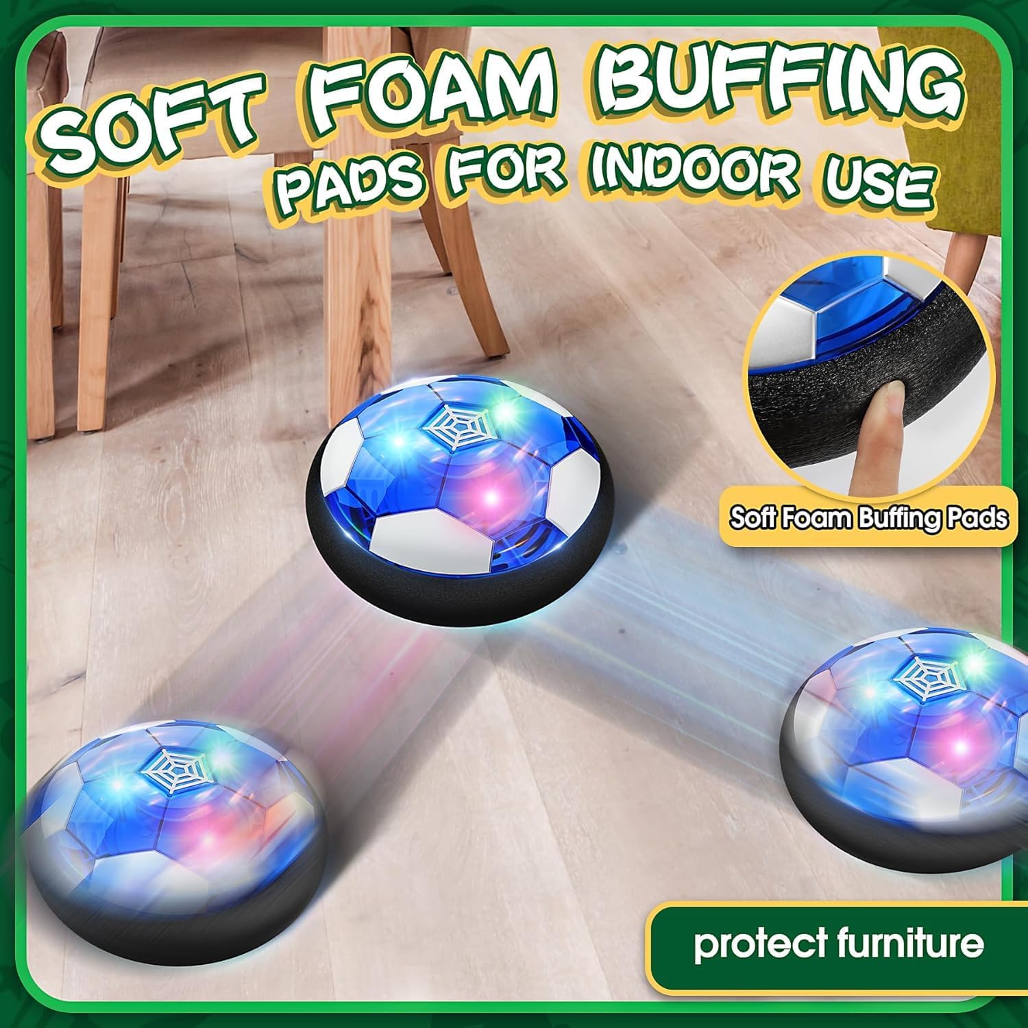 Glückpa 2 шт. Летающий футбольный мяч, Светящийся светодиодный воздушный футбольный мяч, Мягкие поролоновые бамперы, Игрушки для игры в футбол в помещении для мальчиков от 3 до 12 лет, Детское Рождество