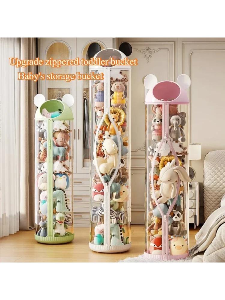 Dustproof Toy Storage Bucket Transparent Large Capacity Storage Bucket Space Saving Floor Standing Toy Storage Basket with Lid