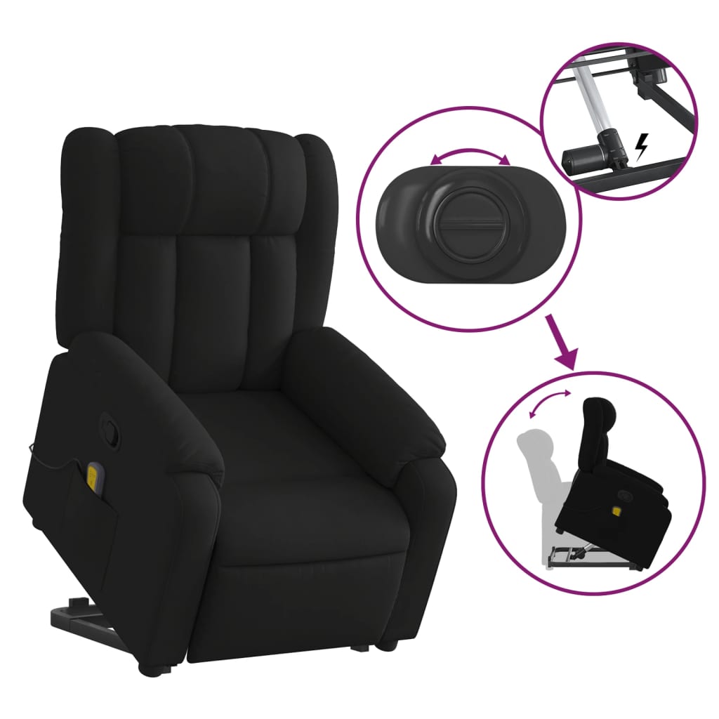 Vidaxl Lift-Up Massage Chair, Reclining, Black, Fabric Upholstered