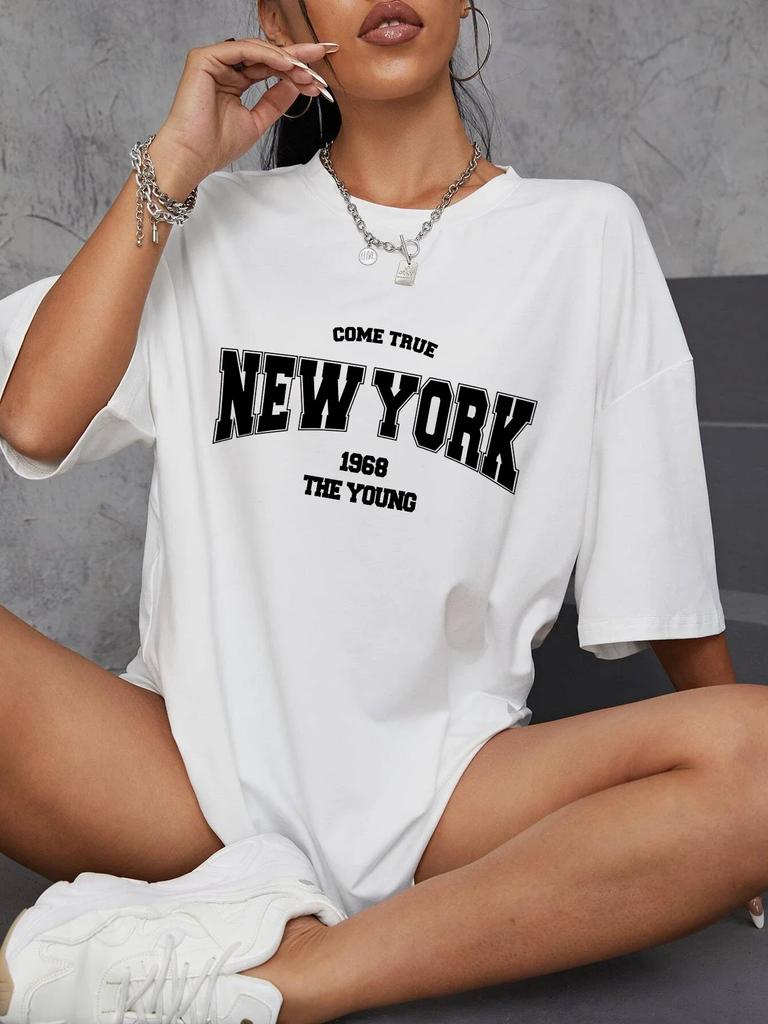When 1968 The New York Is Young Woman T shirt Girl Oversize Daily Top Female Creativity Streettshirt Individual Casual Clothes
