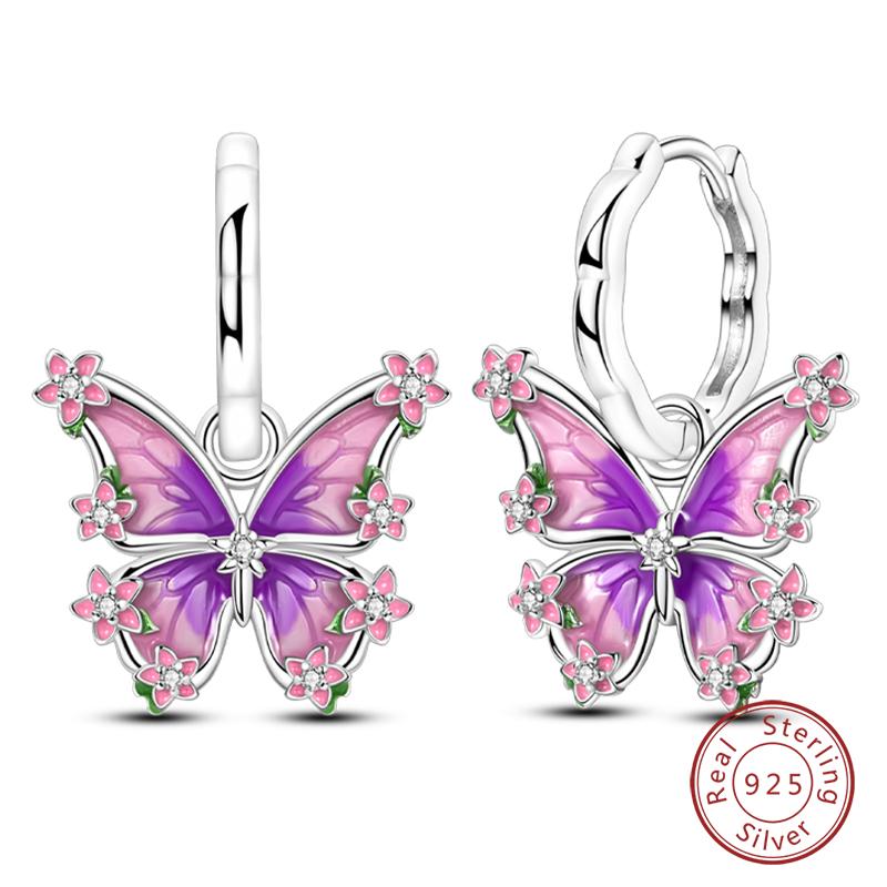 New 925 Silver Hoop Earrings Bow Strawberry Cherry Cream Sunflower Hoop Earrings For Women Fashion Party Jewelry Gift