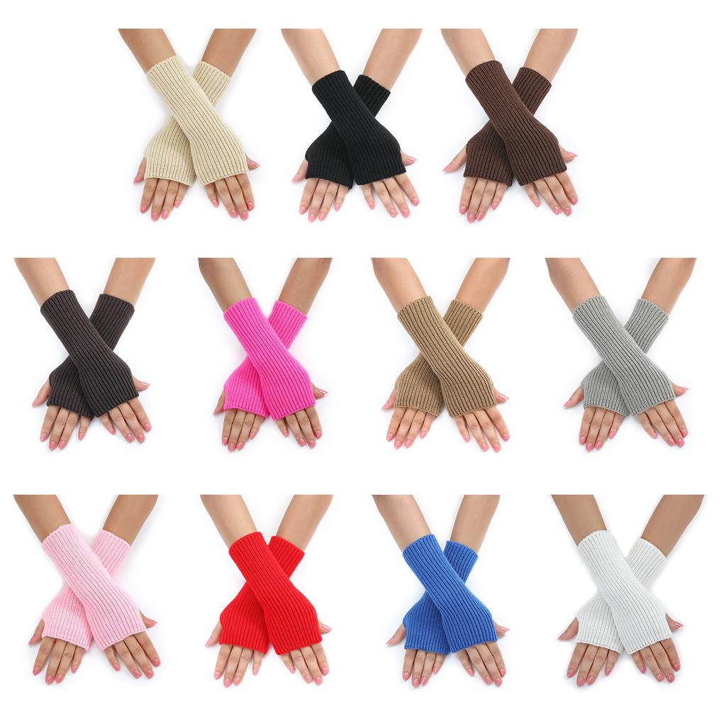 Girls Lengthen Wrist Gloves Crochet Fingerless Gloves Half Finger Keep Warm Mittens Lengthen Mittens for Adult Winter