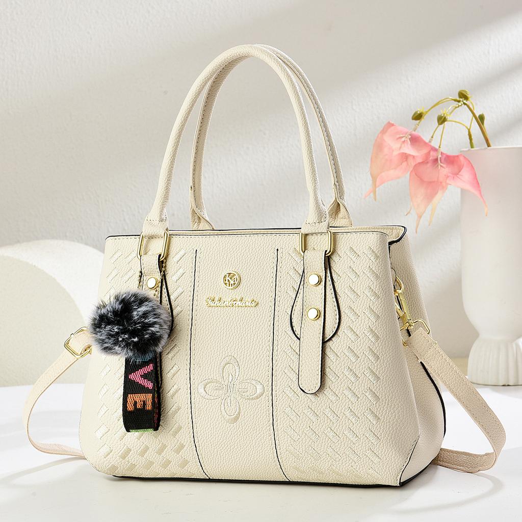 Japanese Style Exquisite Embroidered Ladies Handbag, Fashion Multiway Shoulder Crossbody Bag With Cute Plush Ornament