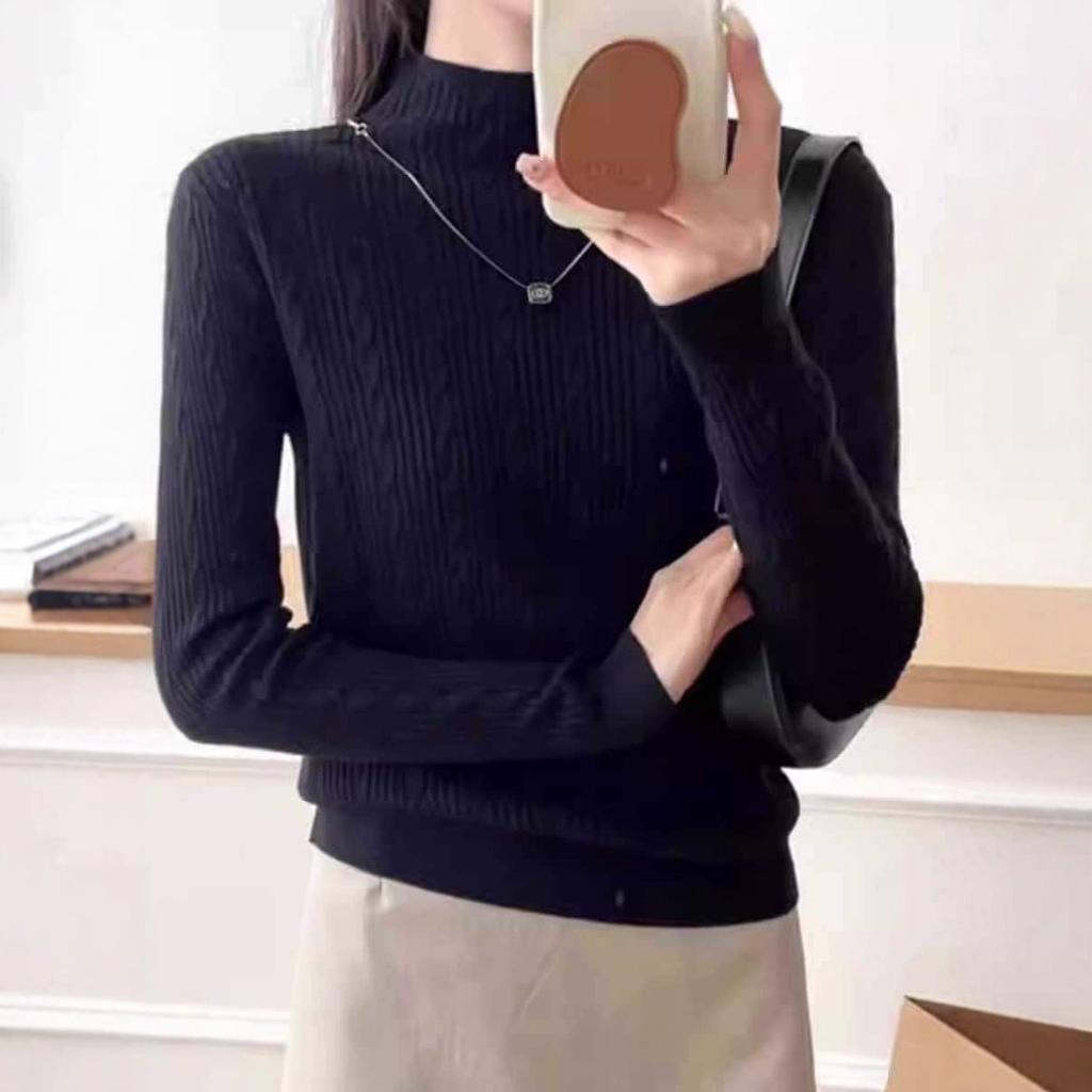 Autumn and winter new fashion versatile semi-turtleneck long-sleeved knitted sweater women's slim and thin sweater top niche bottoming shirt