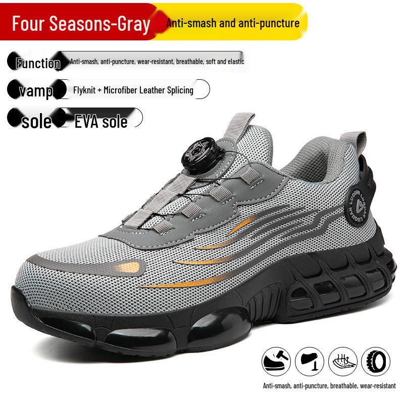 High-Top Safety Shoes with Rotating Button, Anti-Smash, Anti-Puncture, Wear-Resistant, No-Tie Laces