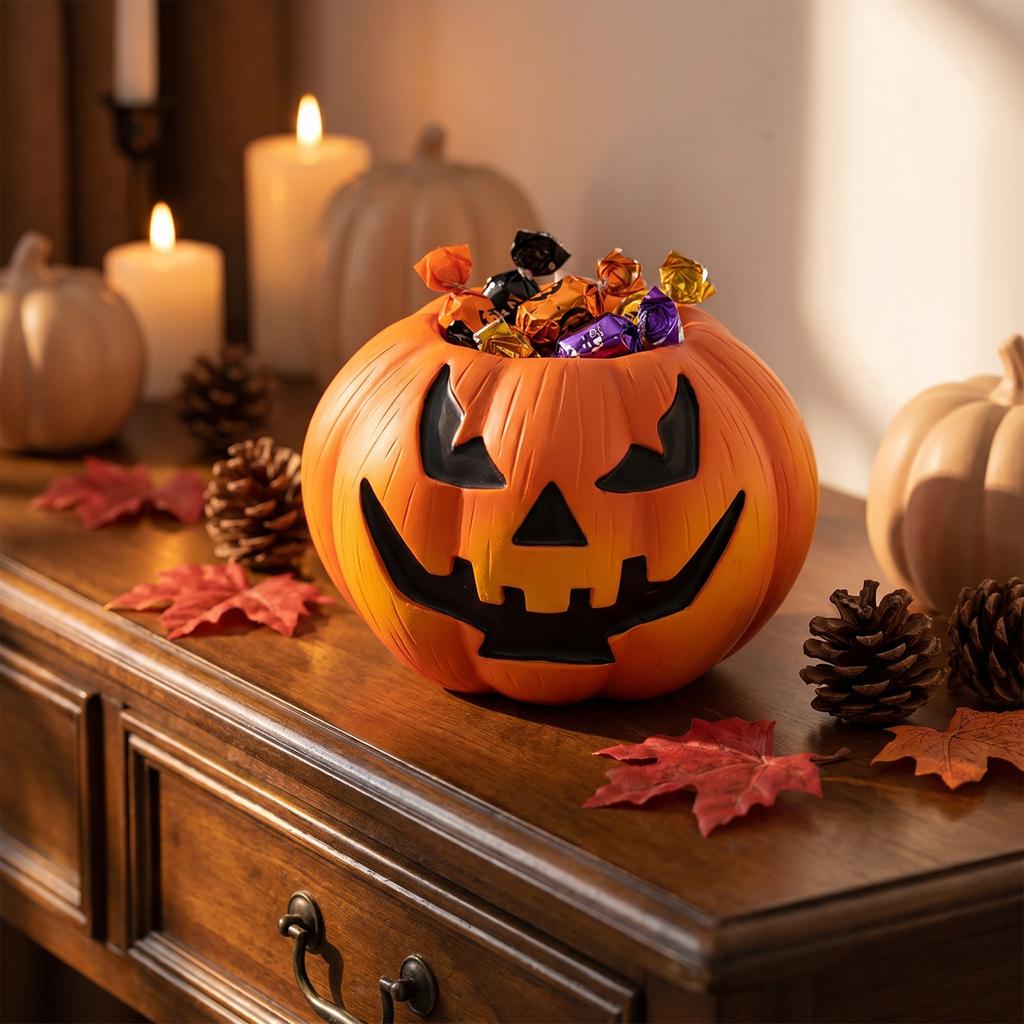 Halloween Pumpkin Scary Face Decorative Storage Bowl Resin Ornament for Home Party Decor