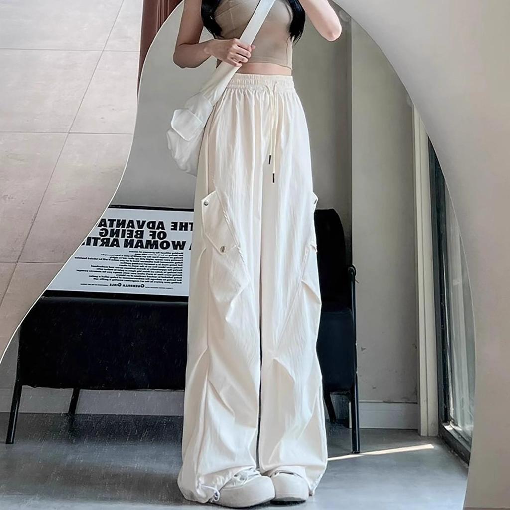 Women's XS Off-White Quick-Dry High-Waisted Wide-Leg Cargo Pants - Petite, Summer 8-Point Style