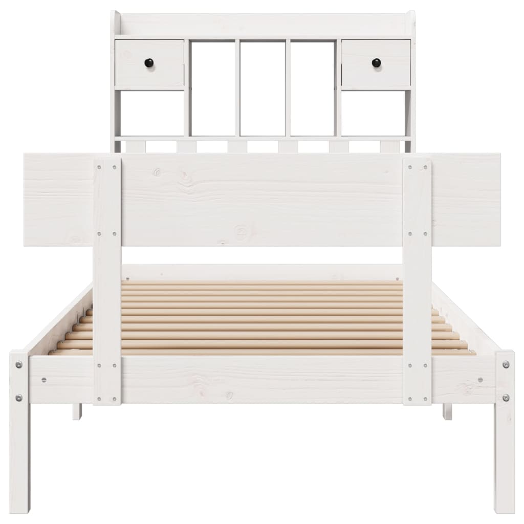 Solid Wood Bed with Shelf Without Mattress White 90x200 Cm Pine
