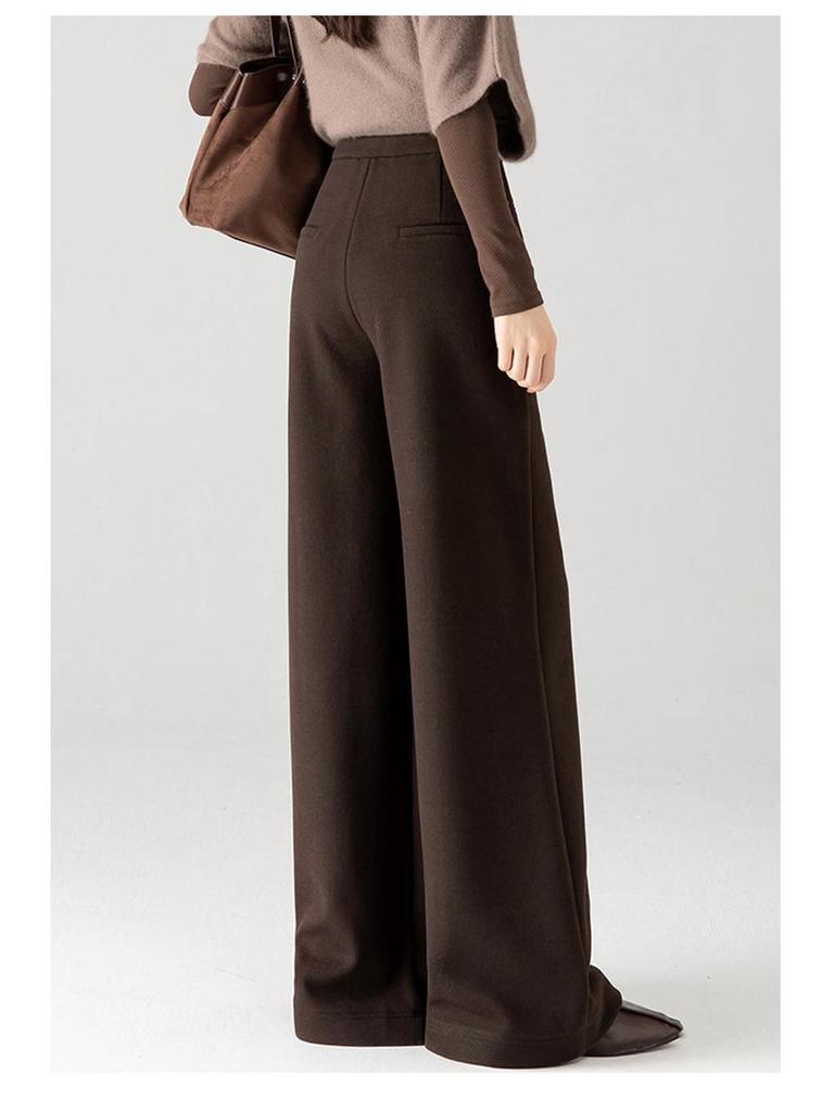 Elegant High-Waisted Wool Wide-Leg Pants for Women - Winter 2025 Style, Thickened A-Line, Casual and Loose Fit