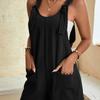 Women Summer Jumpsuit Casual Sleeveless Short Overalls Strappy Romper Simple Loose Fit Solid Color with Pockets for Office Streetwear Travel Beach