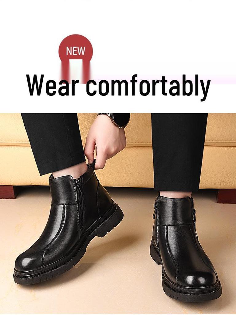 2025 New Men's High-Top Wool-Lined Winter Leather Casual Boots