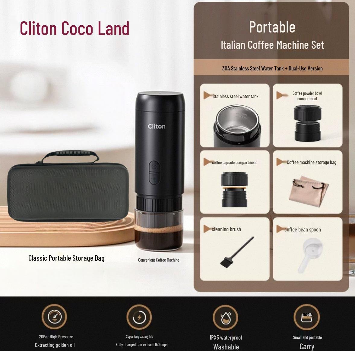 Cliton Portable Semi-Automatic Espresso Capsule Moka