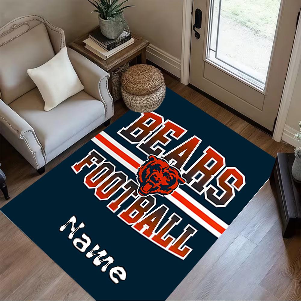 Bears Football Team Spirit Customizable Name Floor Rug Office Rug Design for Outdoor Living Rooms Dining Room Playrooms Antislip Carpet