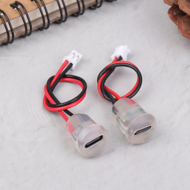 1/3/5Pcs Type C Female Socket Jack Connectors Waterproof 2 Wire Pigtail Cable With Led Lights 3A 5V Fast Charger Power Port