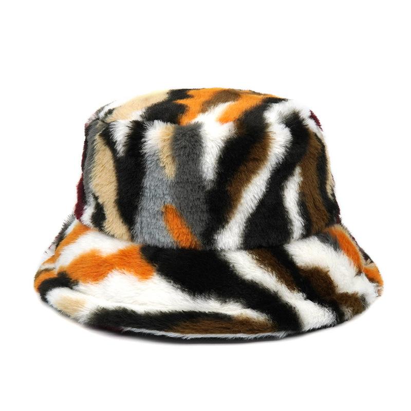 Autumn Winter Panama Hat Women Faux Fur Fisherman Hat Zebra Print Plush Velvet Warm Panama Hat Fisherman Hat Female