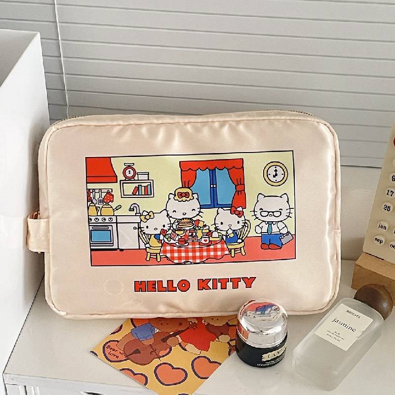 Hello Kitty Satin Makeup Bag With Cartoon Print For Travel And Daily Use
