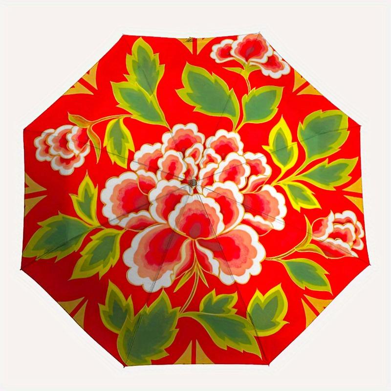 

1pc Peony Pattern Automatic Opening/closing Umbrella with Auto Open/Close, Perfect Gift for Friends, Durable Plastic Handle yy250801147