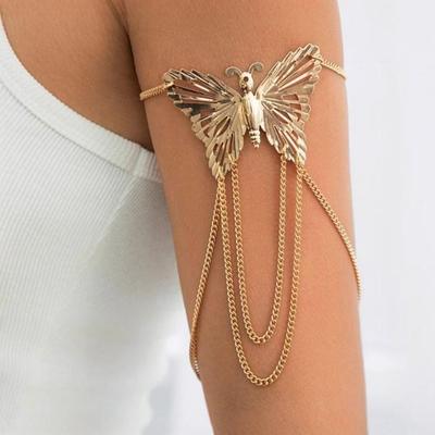 Vintage Boho Arm Cuff Bracelet Gold Color Leaf Metal Tassel Arm Ring  Bridal Accessories