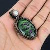 Ruby Zoisite  & Moonstone Gemstone Handmade Pure Copper Wire Wrap Jewelry Pendant For Love
