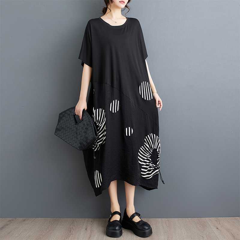 Loose Western Style Patchwork Mid Length Artistic Retro Dress