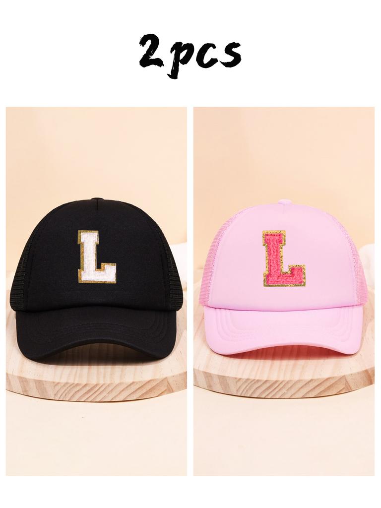 2pcs children's 26 letter cloth baseball cap, spring and summer for boys and girls, mesh breathable truck driver hat, sun hat