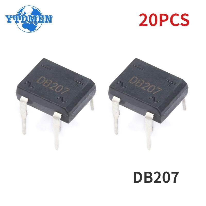 

20PCS DB207 Bridge Rectifier DIP4 1000V 2A DB207S Power Diode Rectifiers Electronic Components IC чорний