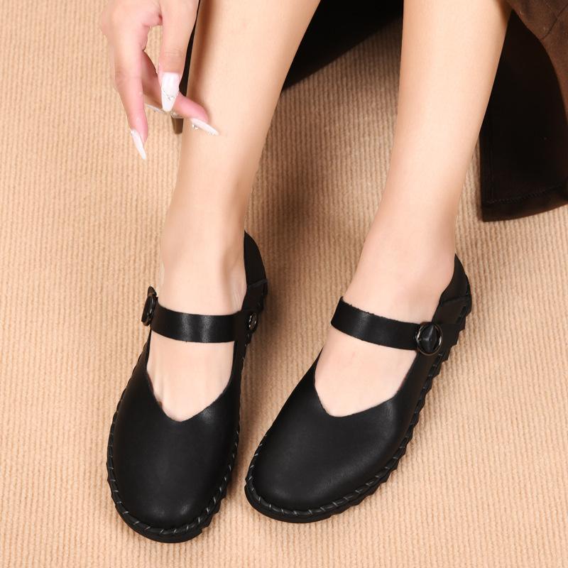 Classic versatile round head with thick heel Mary Jane single shoes flat-soled small leather shoes