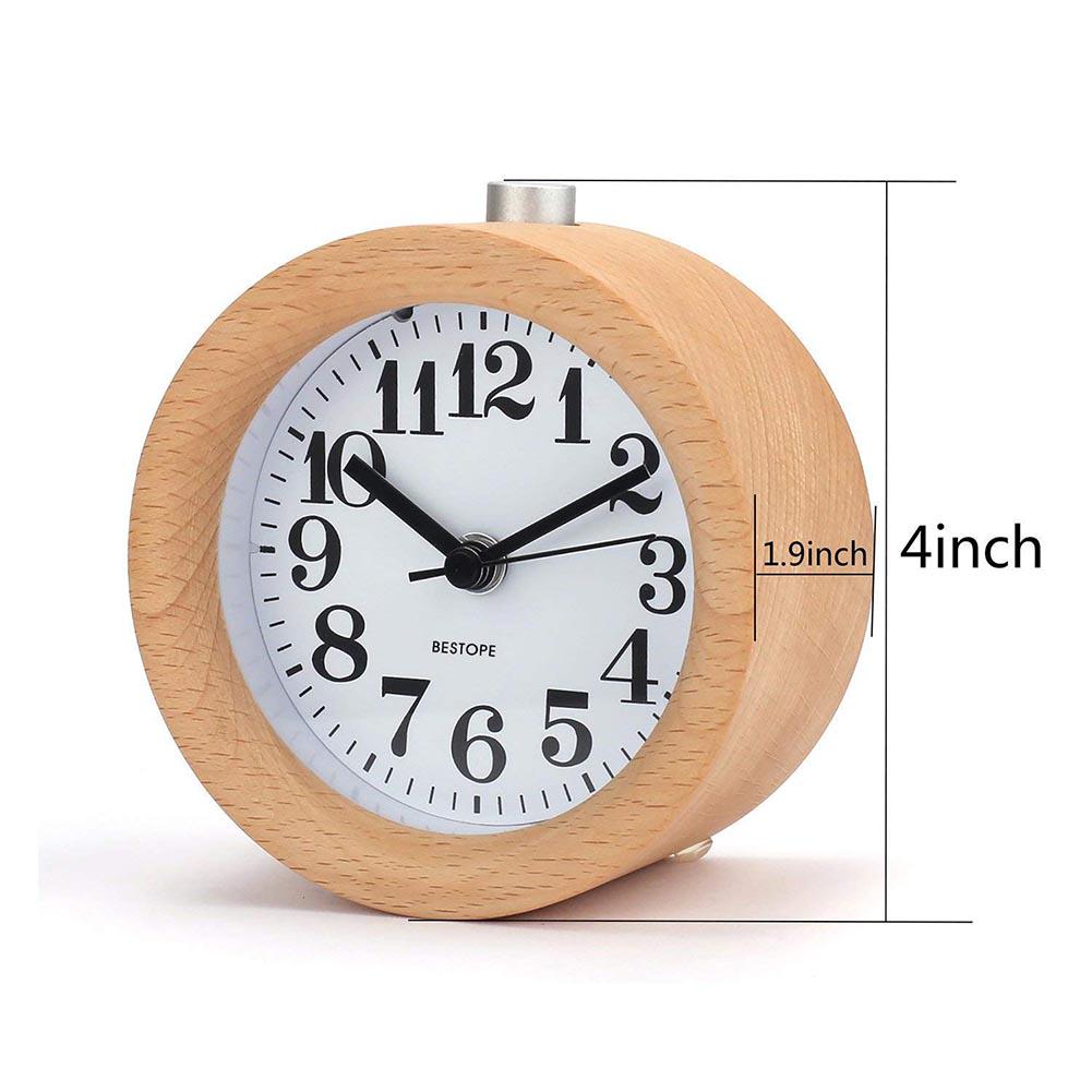 Small Alarm Clock with Night Light Classic Round Silence Table Clocks Snooze Function