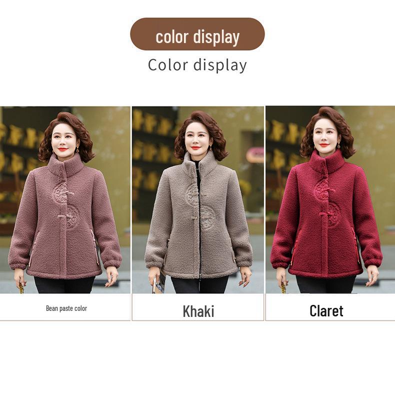 Plush Winter Coat for Middle-Aged Women: Lamb Wool Cotton Jacket, Stylish and Warm for Moms with Added Lining