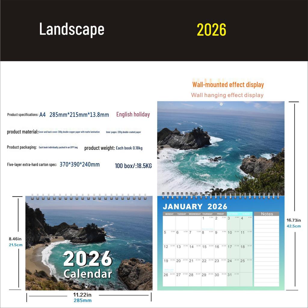 2026 English Wall Calendar - New Styles with Countdown Feature, Various Designs Available