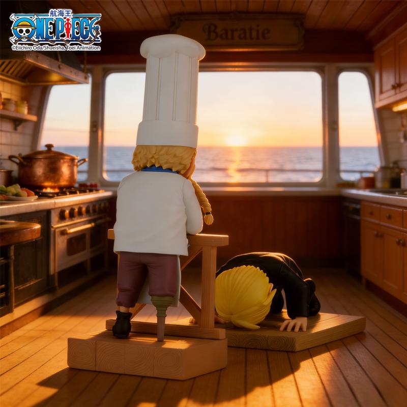 דמות רשמית של ONE PIECE זף וסנג'י - "אל תצטנן, אידיוט!"""" סצנת מסעדת ברטייה, מתנה אספנות מאנימה."""