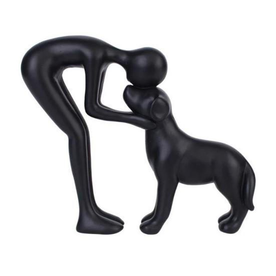 Yousheng Abstract Resin Sculpture of Man and Dog, Hand-Painted Human Pet Bond Figurine, Head-to-Head Intimate Figurine Decoration for Office, Living