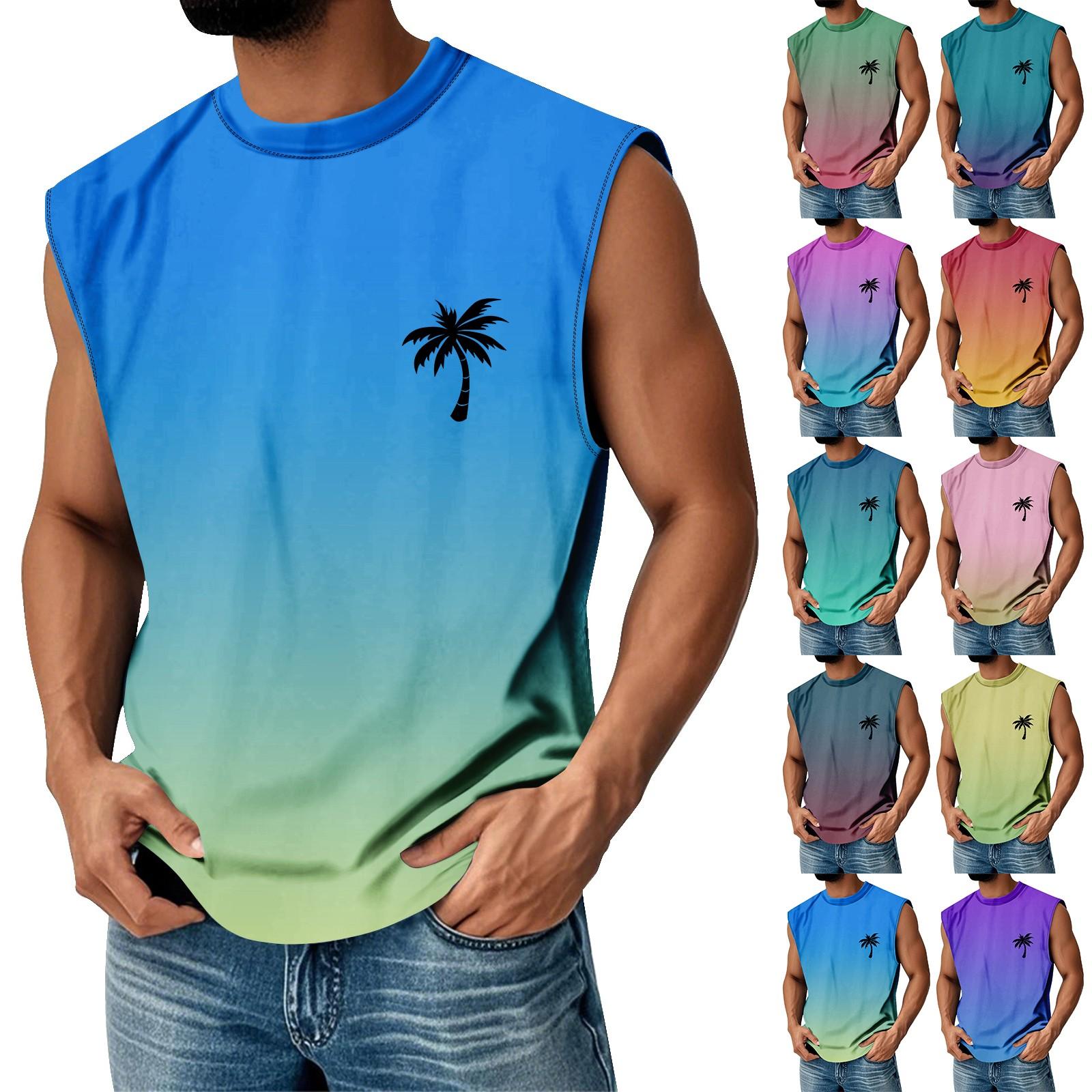 

Men s Summer Print Round Neck Gradient Sports Casual Sleeveless Vest XL