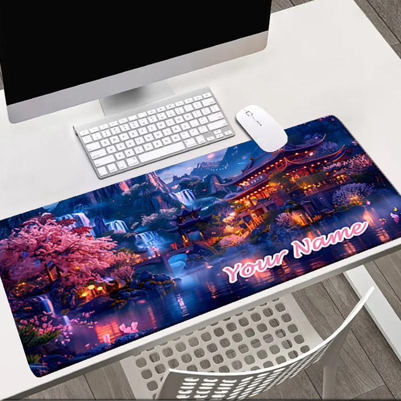 1PC Custom Name Ethereal Waterfall Village Mouse Pad, Keyboard and Mouse Desk Pad, for Computer Notebook Birthday Gift For Any Room Or Office