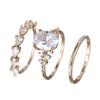 European and American style water drop diamond ring set Simple, minimalist three-piece ring set with diamond accents