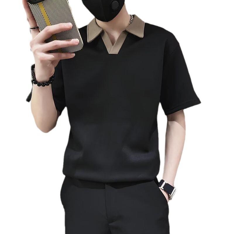 Men S Summer Contrast Collar Short Sleeve Loose Fit Polo Shirt