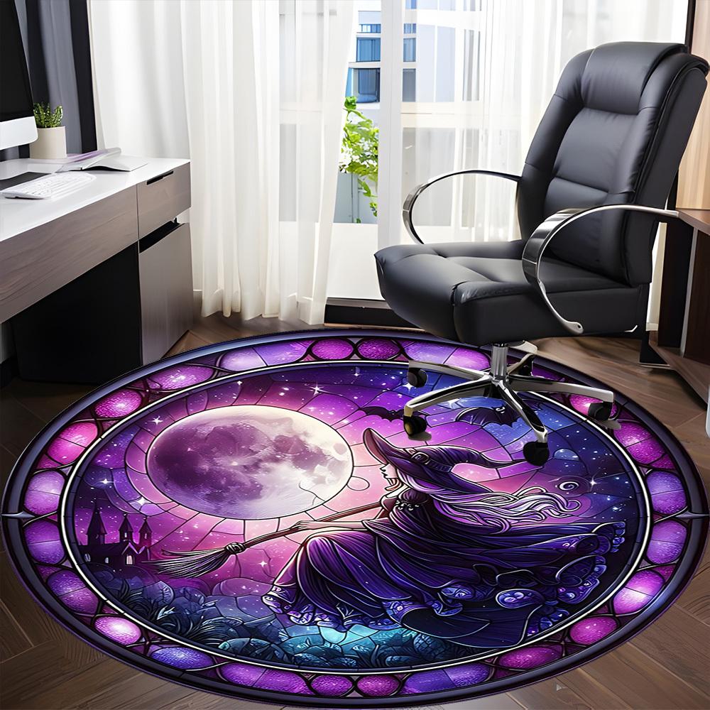 1PC Witch Moon Office Round Area Rug, Indoor Mat Suitable For Office, Under Office Chairs Bedroom Living Room Home Decor, Room Deco 027