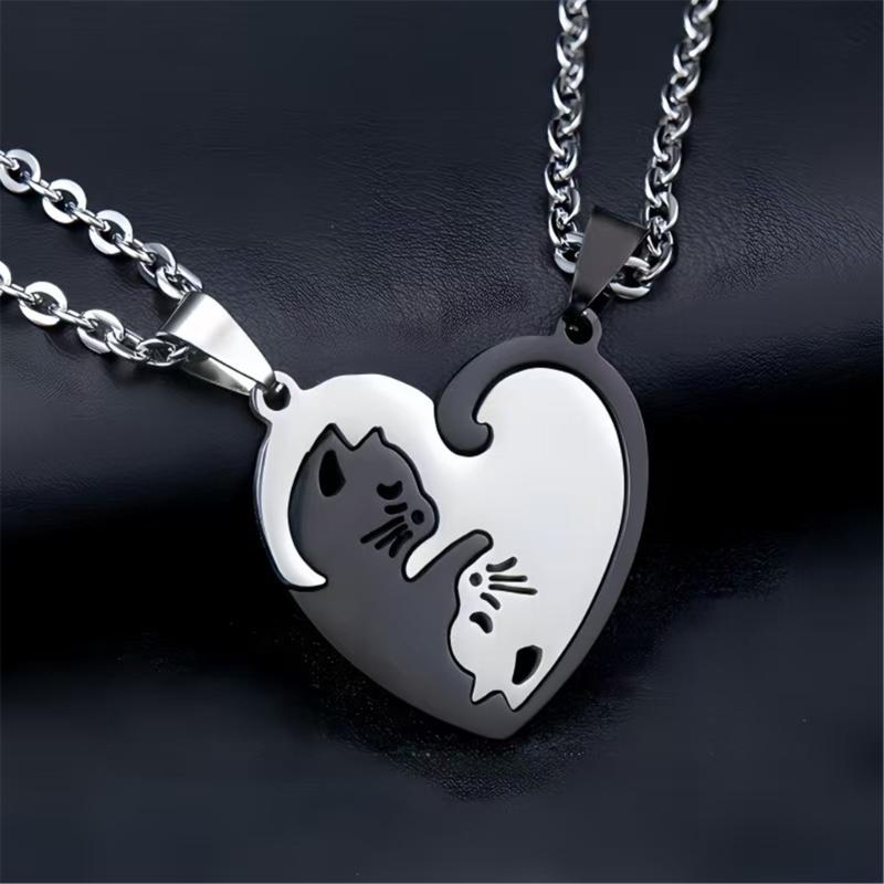 Stylish Couple Necklace Lightweight Titanium Steel Jewelry Splicing Pendant Design Gift for Partners Lovers