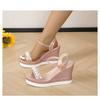 2024 Summer Women's Sandals New Pearl Transparent Rhinestones High Heels Buckle Fashoin Ladies Wedge Sandals Female Beach Shoes