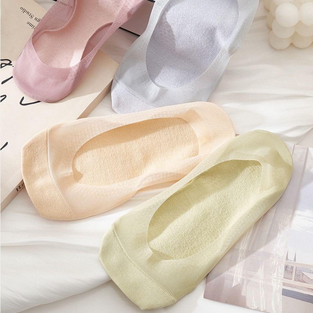 3Pairs Mesh Invisible Boat Socks Anti Slip Ice Silk Boat Socks Simple Summer Socks  Daily