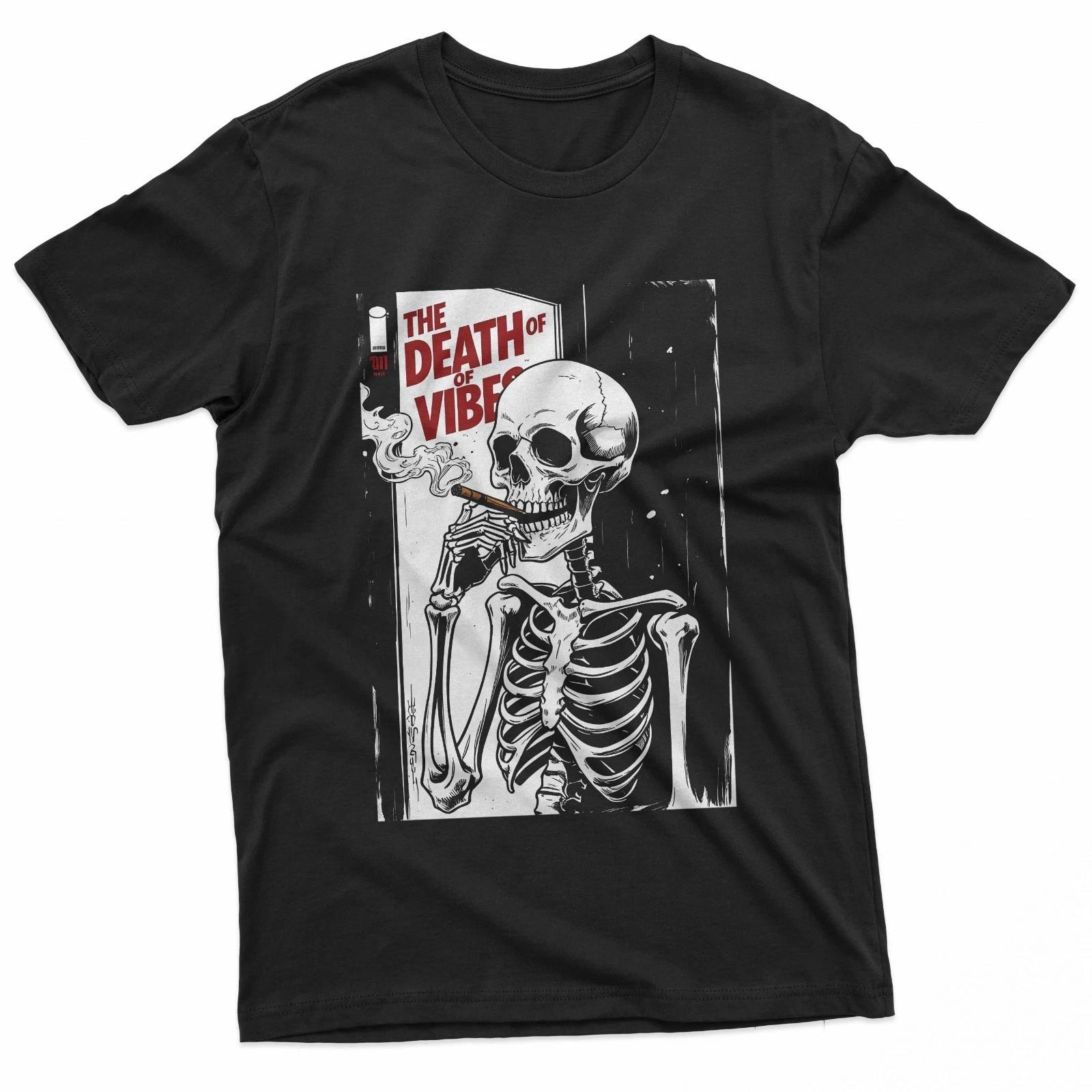Skeleton Smoking Cigarette Vibe 100% Cotton T-shirt Mens Tees Top M