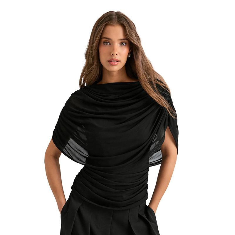 European Style Women's Solid Sleeveless Scarf Collar Top