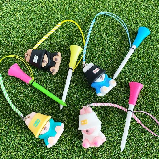 Anti Lost Golf Tee Hanger with Tee Colorful Cartoon Plastic Tee Hoop Ring with Strap Golf Accessories for Men Women Golfer Gifts