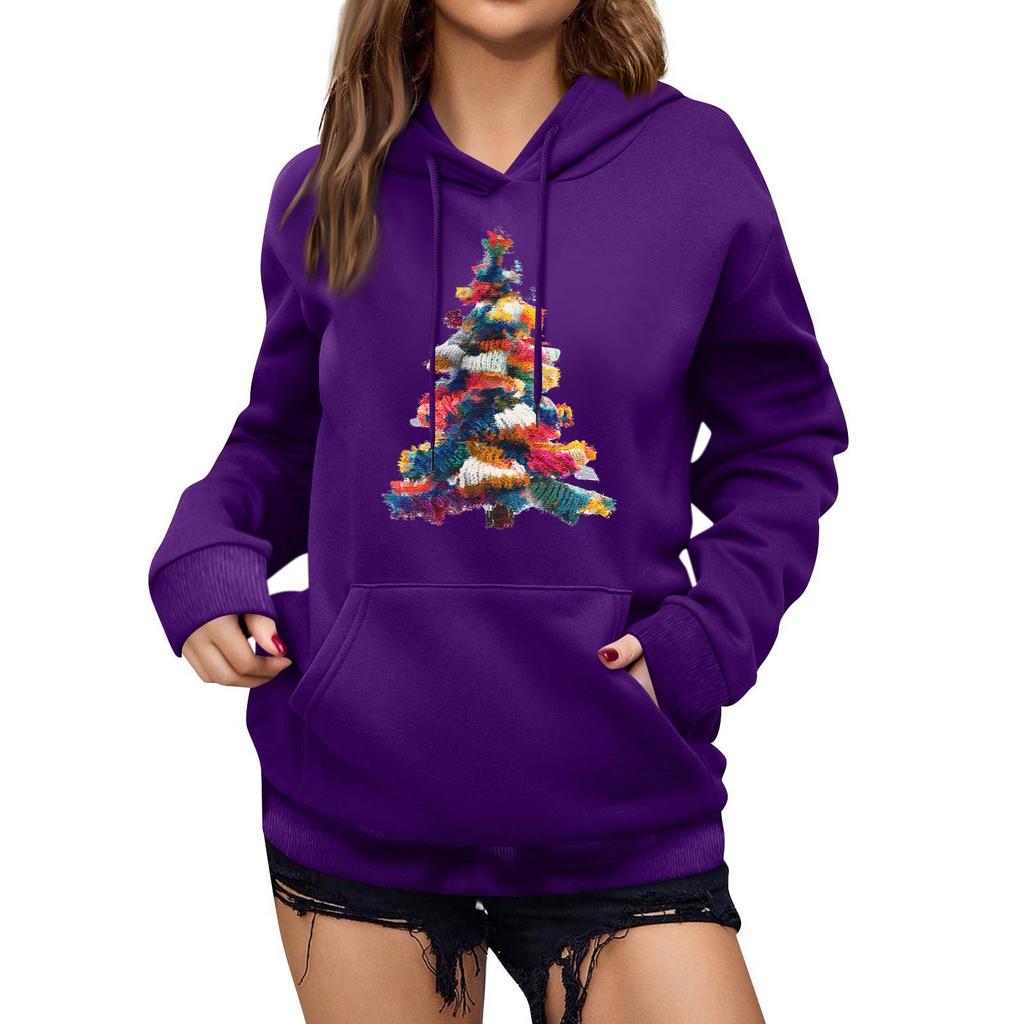 Women's Winter Christmas Printed Pullover Hooded Sweatshirt Fleece Long Sleeve Sweatshirt